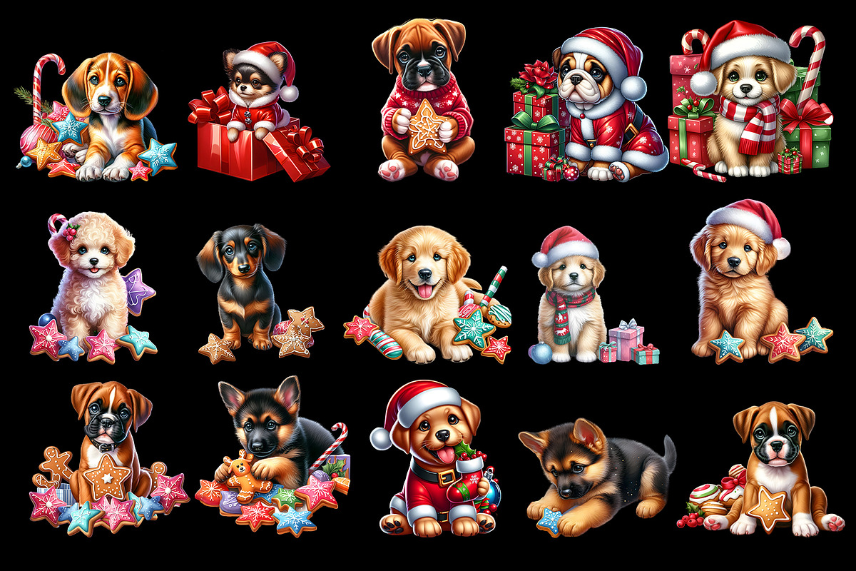 Cute Christmas Dog Clipart, an Animal Illustration by ElenazlataArt (Photo 2 of 3)