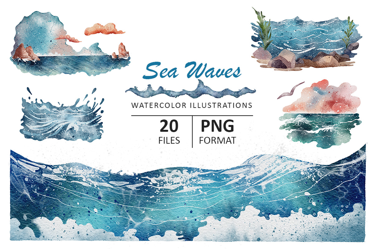 Sea Waves watercolor illustrations, an Object Illustration by Evgeniia (Photo 1 of 5)