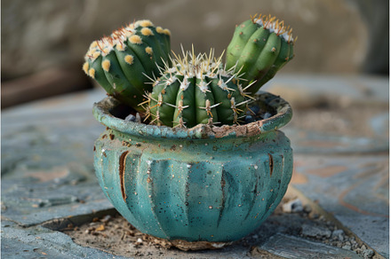 Blue pot with two cacti in it, a Nature Photo by Ylivdesign