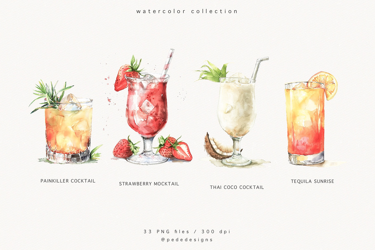 Watercolor Cocktails, a Food Illustration by PeDe Designs (Photo 8 of 9)