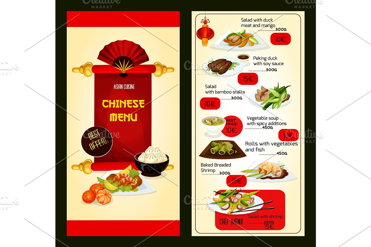Chinese restaurant menu with asian cuisine dishes, a Food Illustration ...