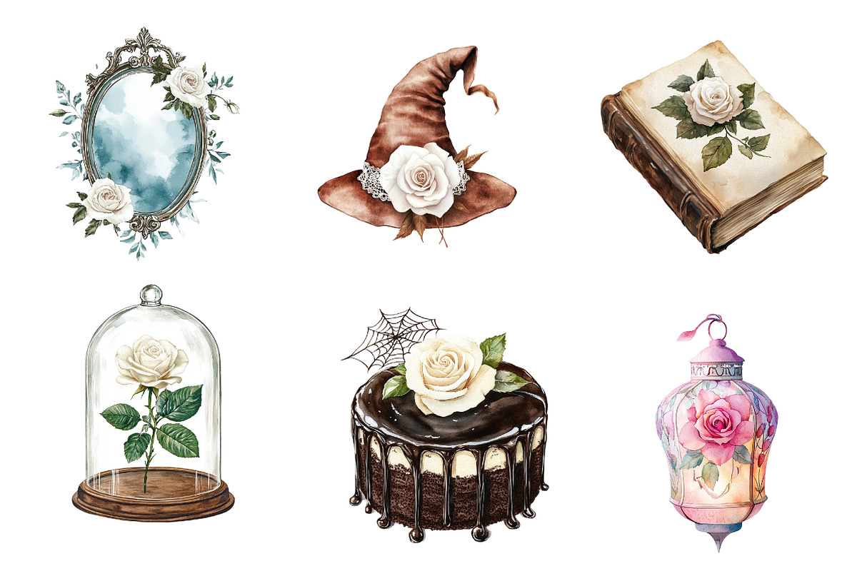 Brown Halloween & White Roses Clipar, an Illustration by CreationArt (Photo 2 of 5)