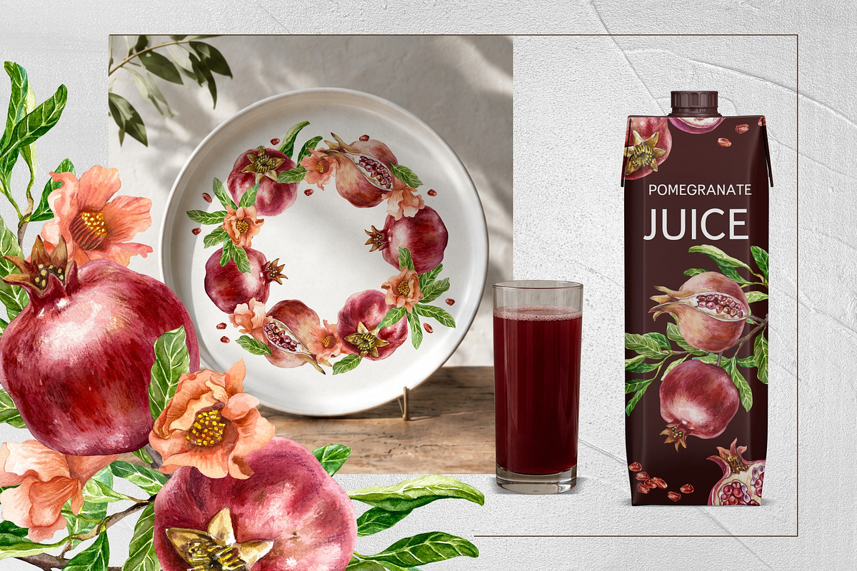Pomegranates Watercolor collection, a Food Illustration by Farida Bik (Photo 10 of 15)