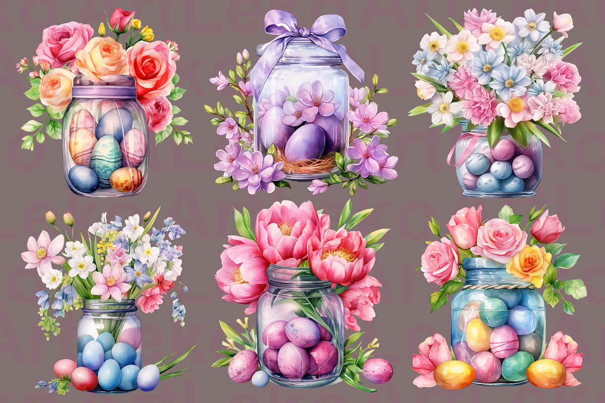 Easter Jars Watercolor Clipart, a Decorative Illustration by LekoArt (Photo 8 of 9)