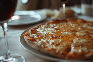 Fresh homemade pizza with cheese and meat, a Food & Drink Photo by AlyaAnd