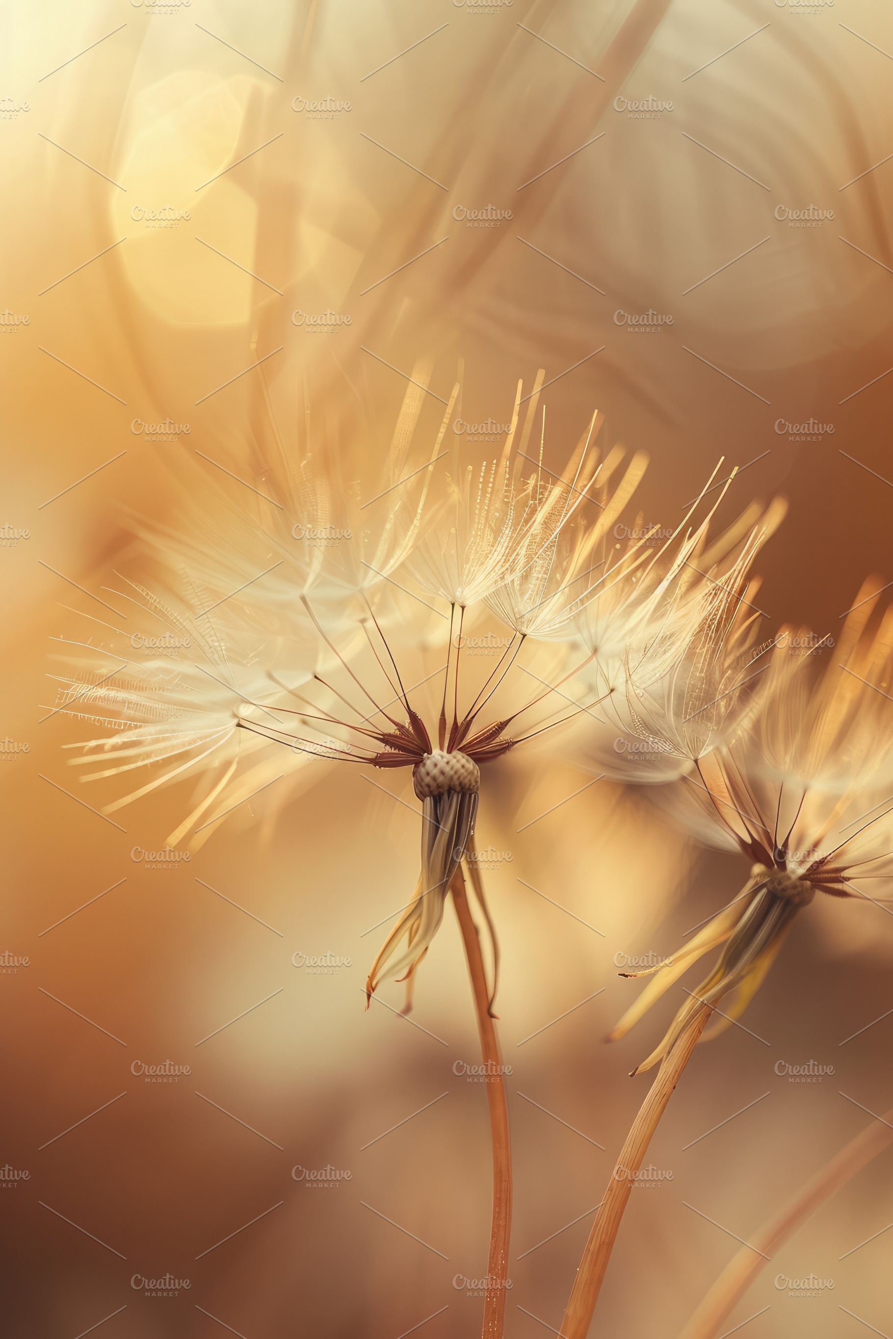 Art Nouveau Dandelion in Beige Brown, a Nature Photo by Virgo Studio
