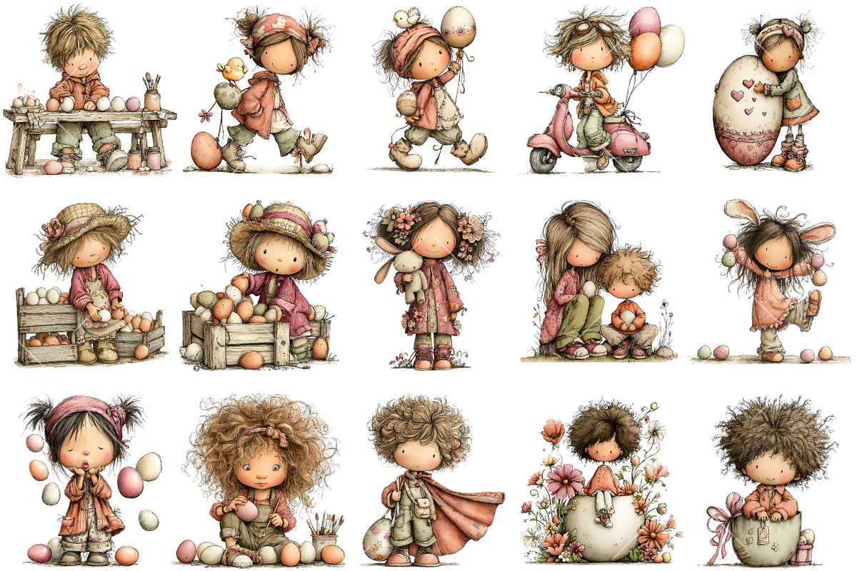 Whimsical Kids Easter Clipart, an Illustration by OK Design (Photo 3 of 6)