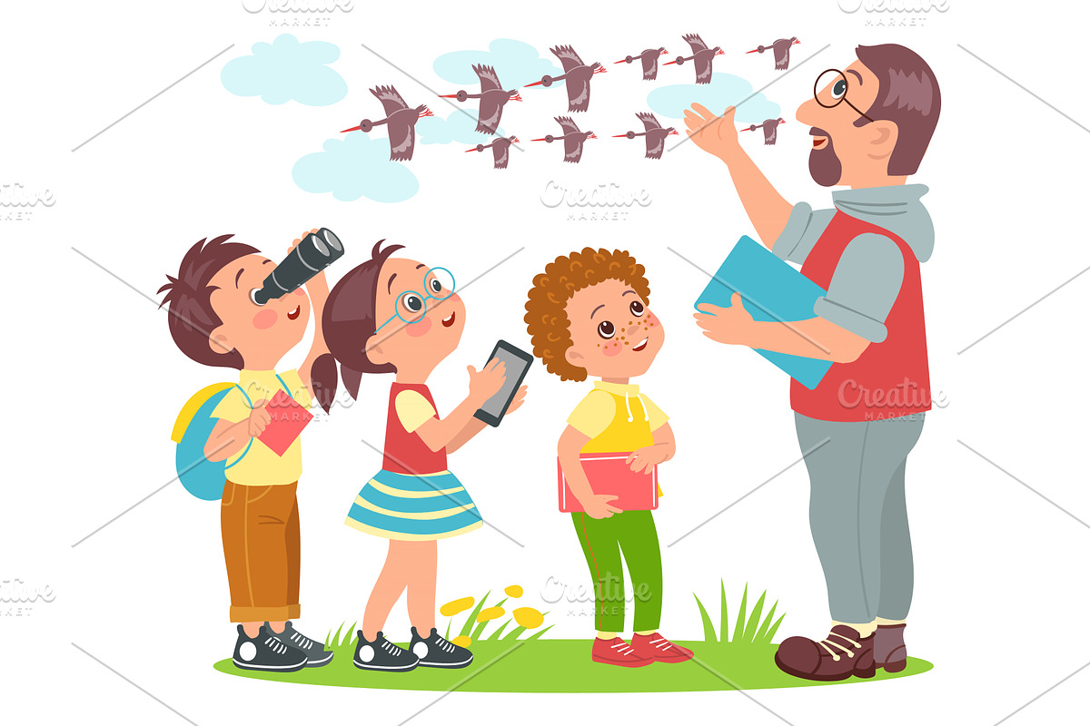 Kids learn nature. Young naturalists, an Illustration by Vectorbuum