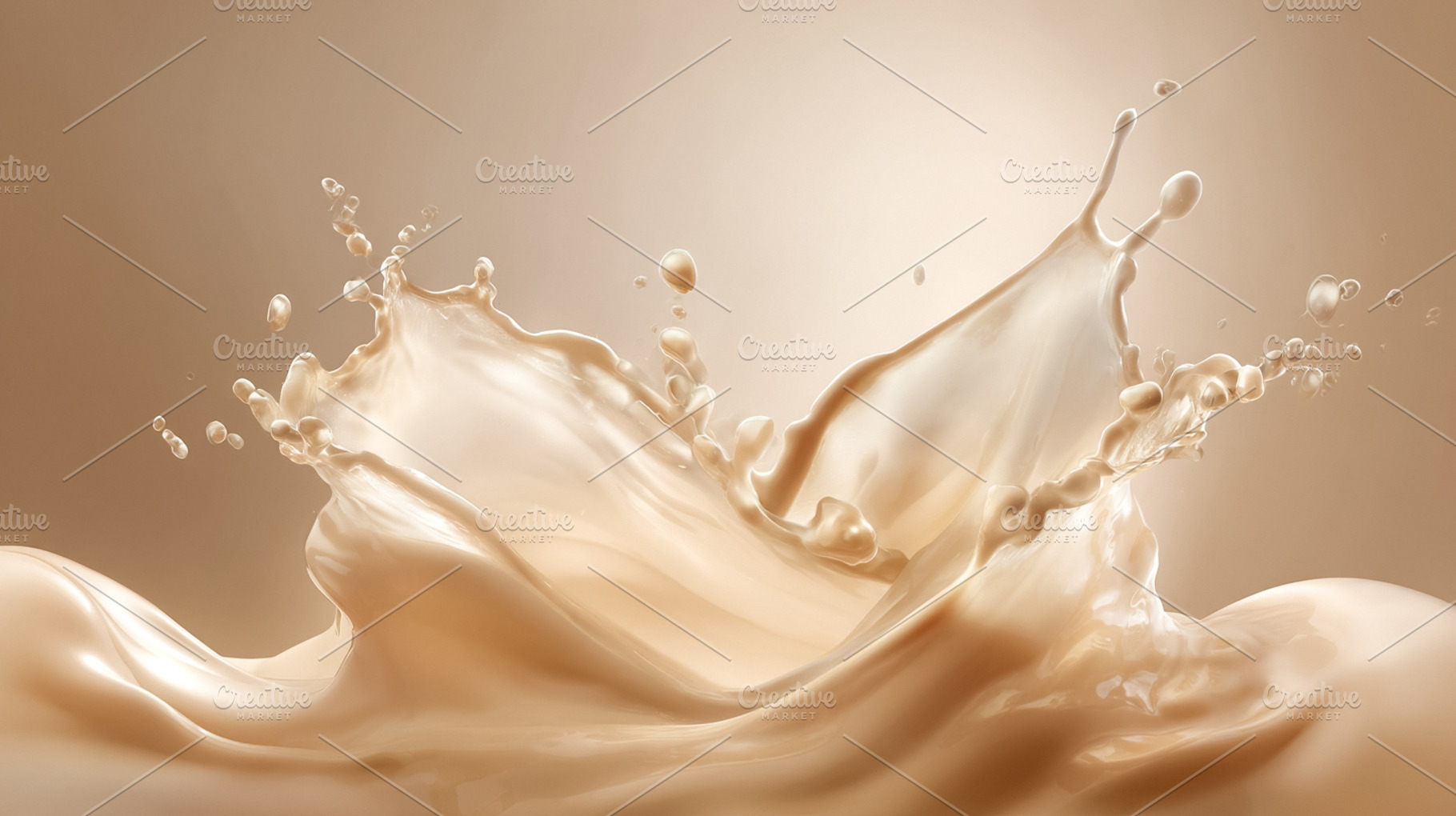 Creamy milk coffee splashing, fresh beverage pouring with drops, a Photo by Studio ANNA