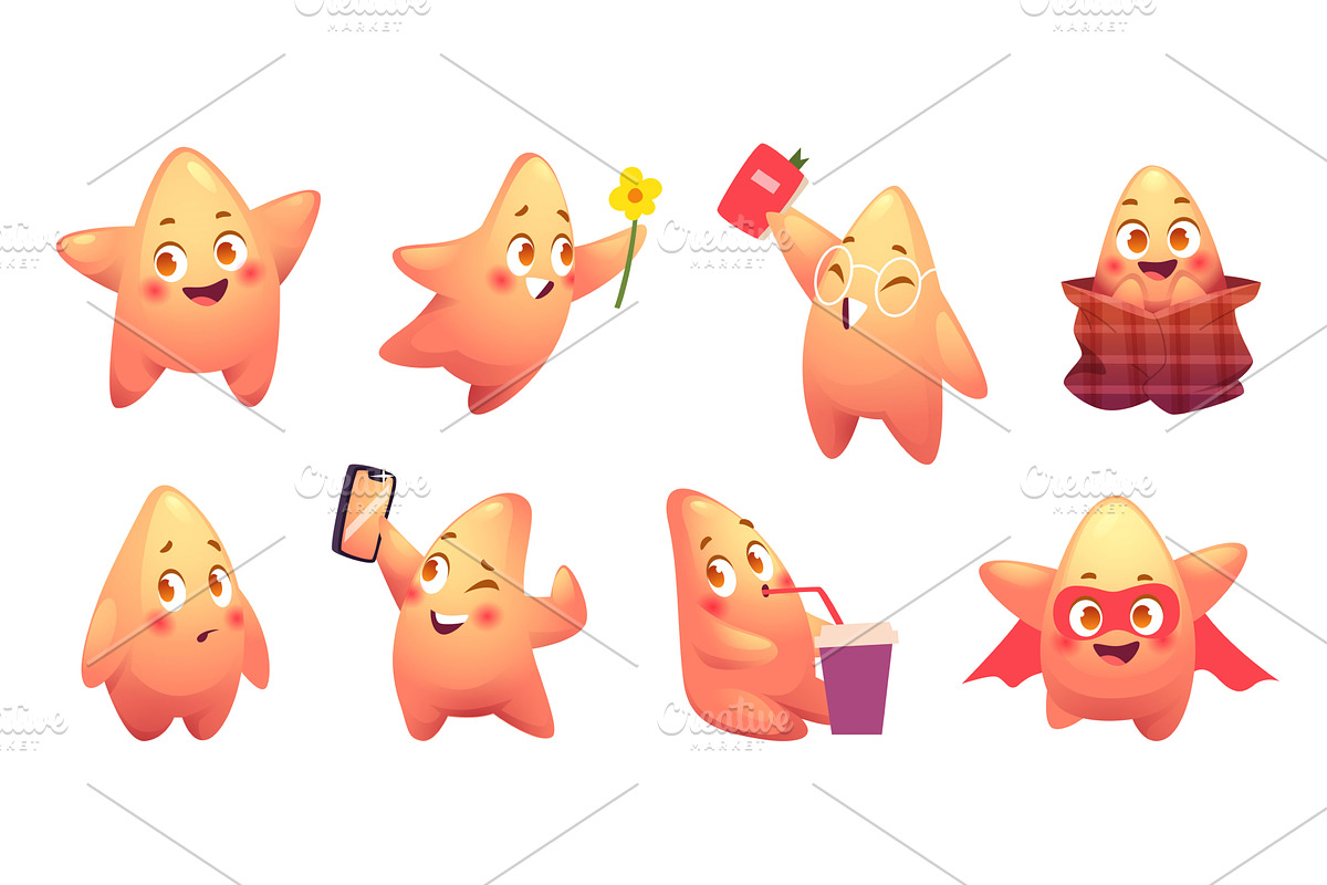 Stars mascot. Cute little stars with, an Illustration by Onyx