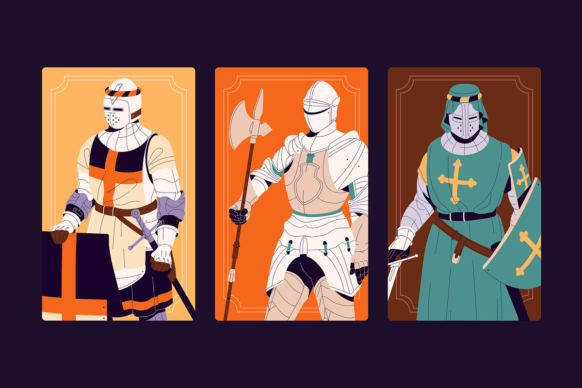 Medieval knights set + cards, a Person Illustration by PaperTrident (Photo 7 of 7)