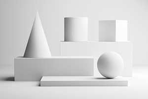 White geometric shapes on minimalist white background., a Background Photo by RF Images