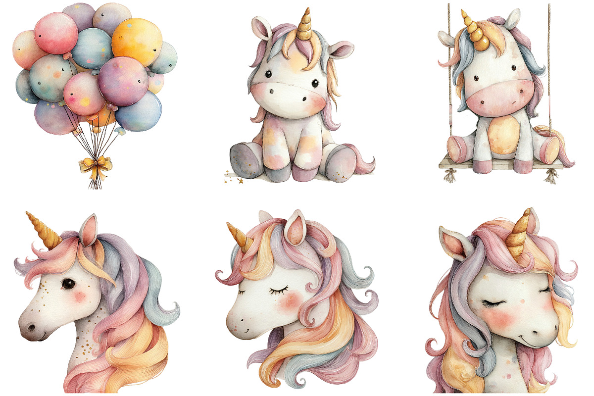Watercolor Unicorn World Clipart Bun, an Illustration by Sublimation Artist (Photo 5 of 7)