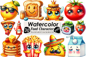 Watercolor Food Character Clipart, an Illustration by Black Bird Studio