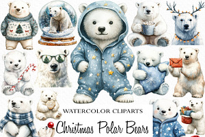 Christmas Polar Bears Clipart, an Illustration by Craft Nest