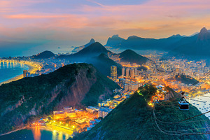 Night view of Copacabana beach, Urca and Botafogo in Rio de Jane