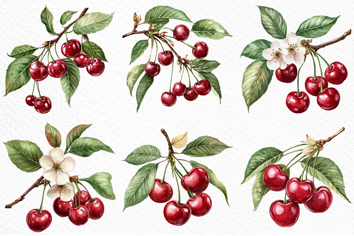 Watercolor Cherry Clip Art, an Illustration by Craft Nest (Photo 3 of 12)