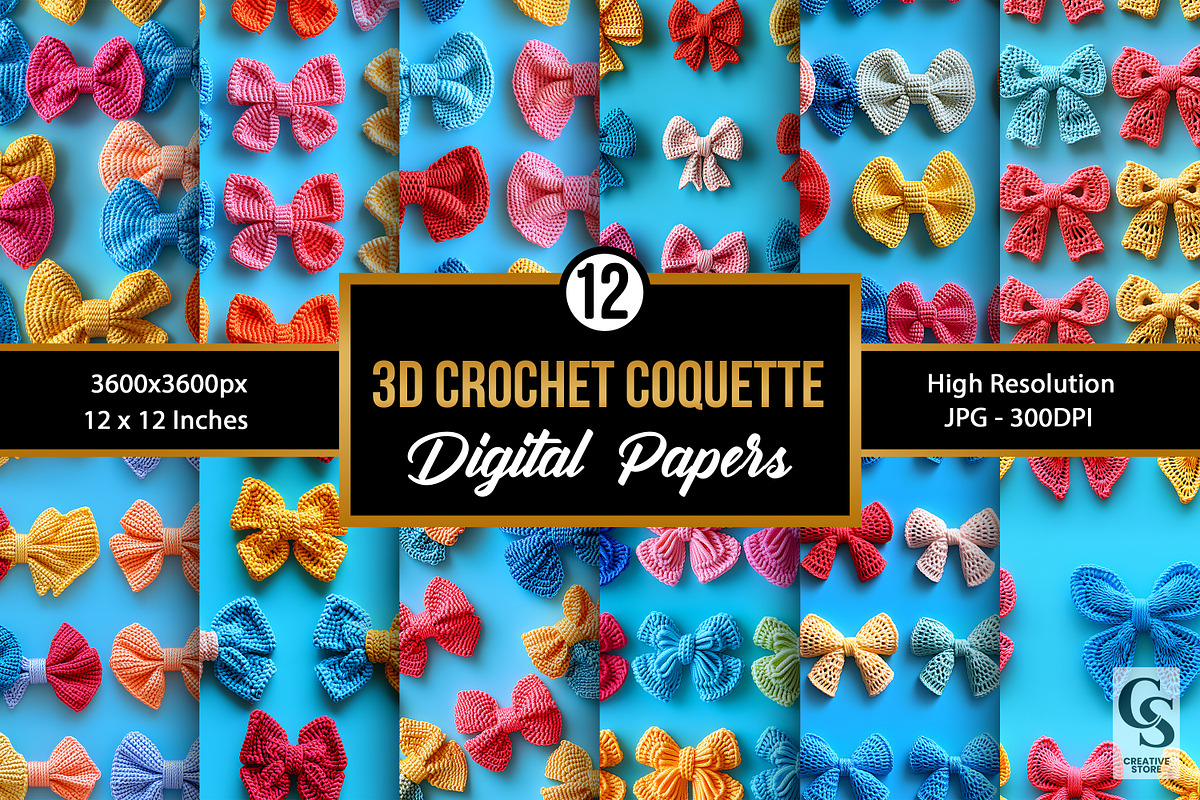3D Crochet Coquette Bows Patterns, a Pattern Graphic by Creative Store (Photo 1 of 5)