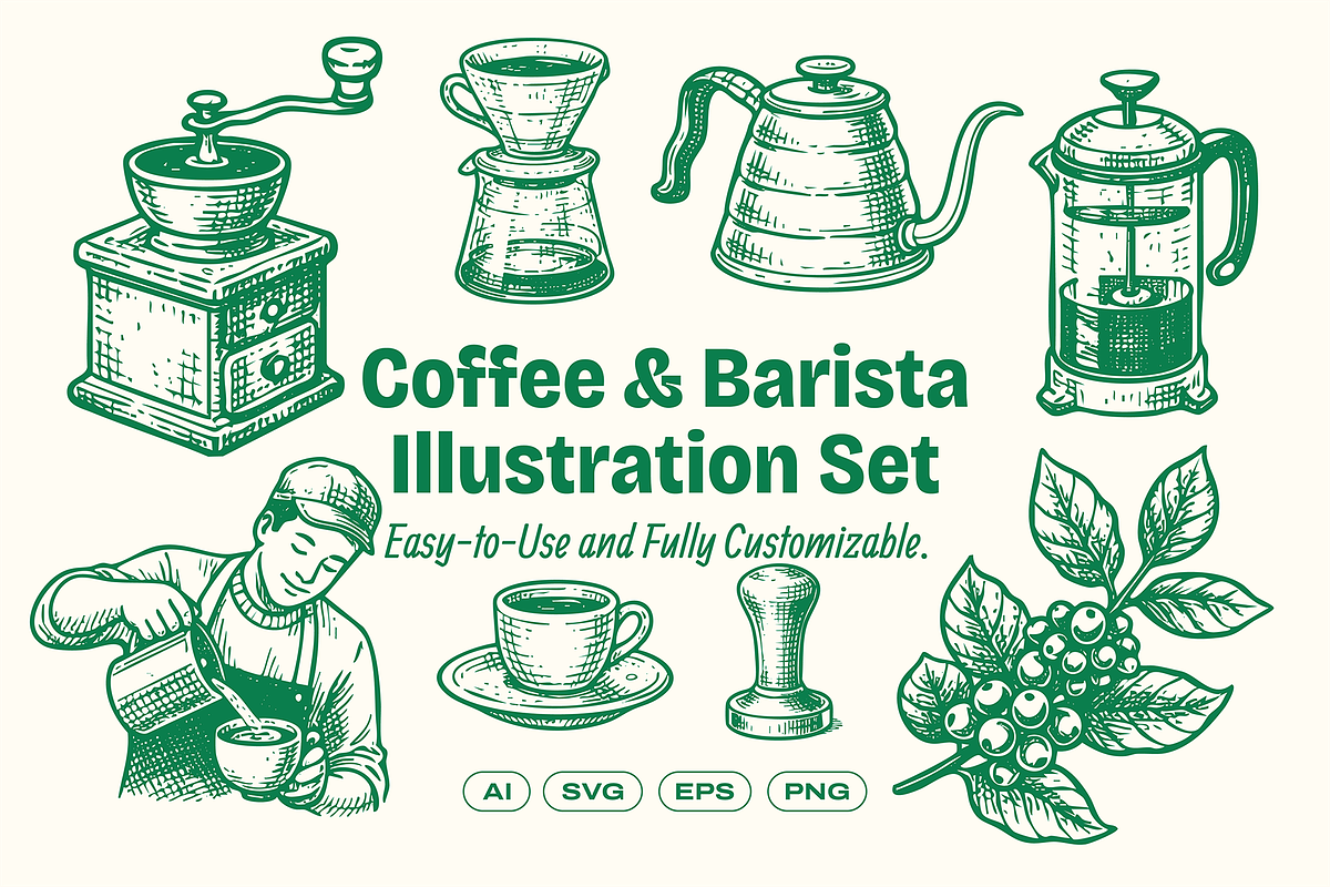 Coffee & Barista Illustration Set, a Food Illustration by ™Creasi (Photo 1 of 6)