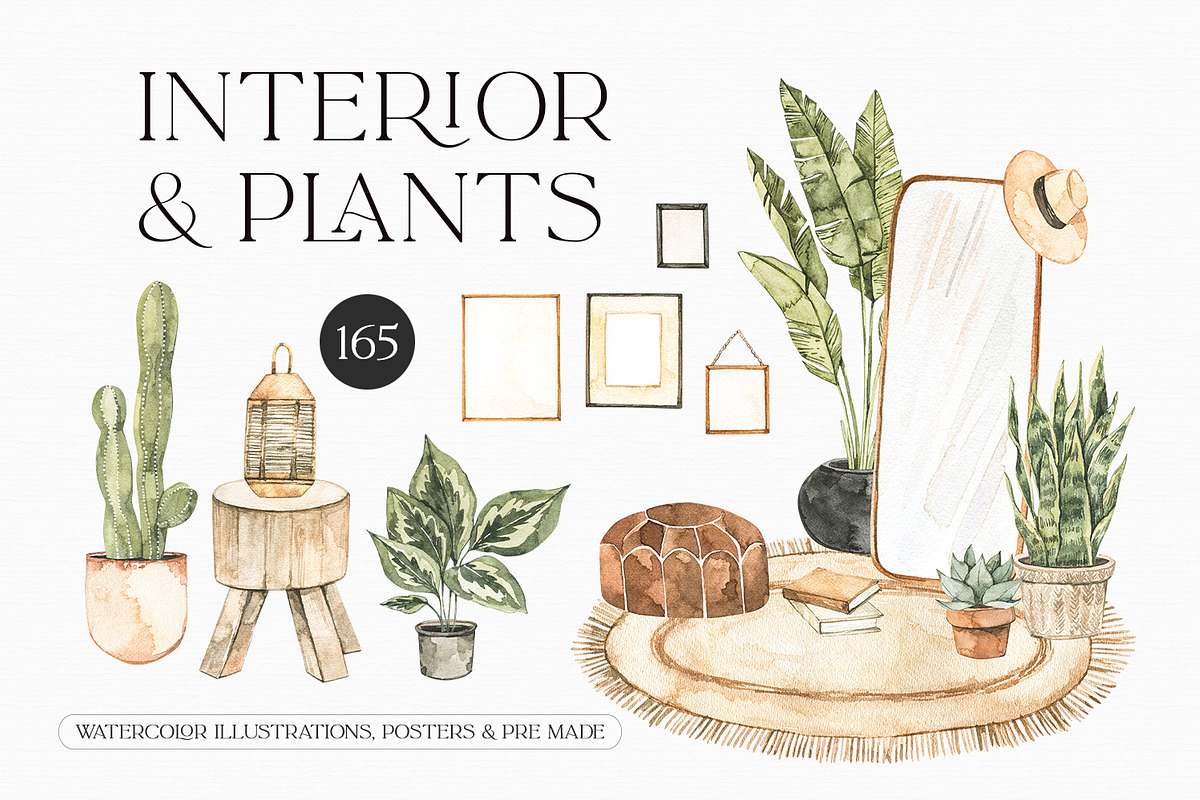 Watercolor Interior, decor & plants, a Decorative Illustration by Kate Macate (Photo 1 of 10)