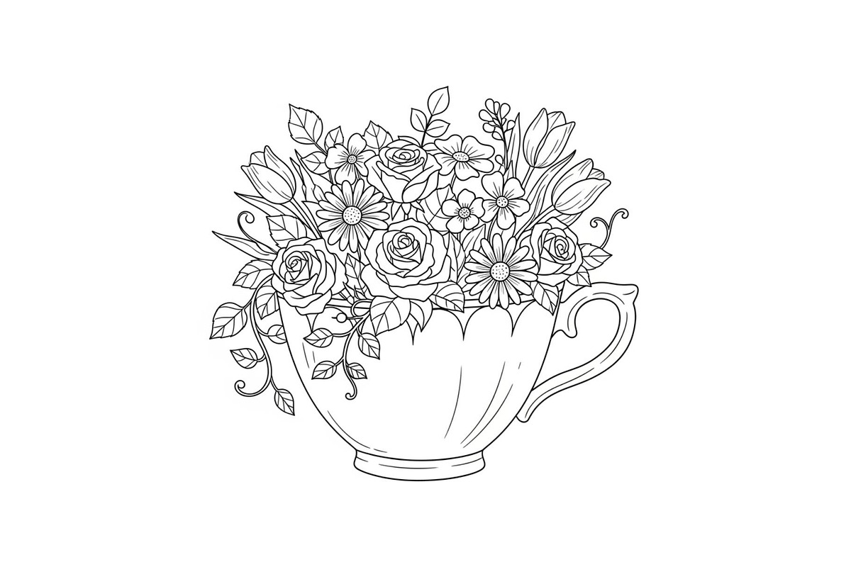 Floral Teacup Line Art Bundle, an Illustration by Gfx_Store (Photo 23 of 51)