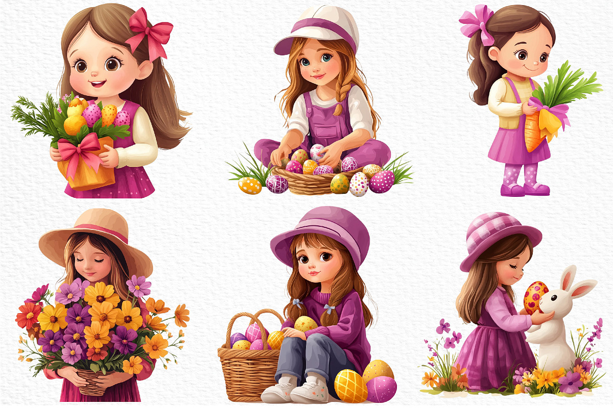Whimsical Easter Girl Clipart, an Illustration by Craft Nest (Photo 3 of 9)