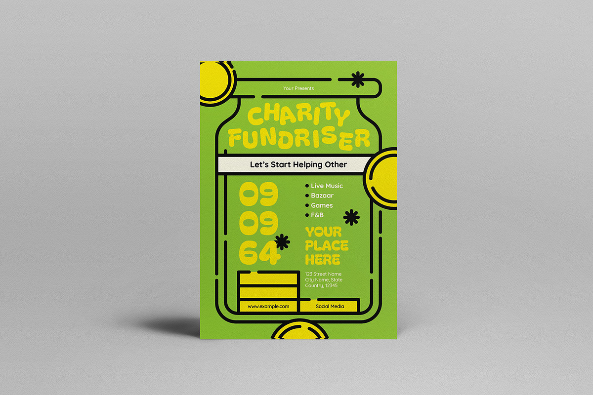 Green Doodle Charity Flyer Set, a Flyer Template by graphicook (Photo 2 of 4)