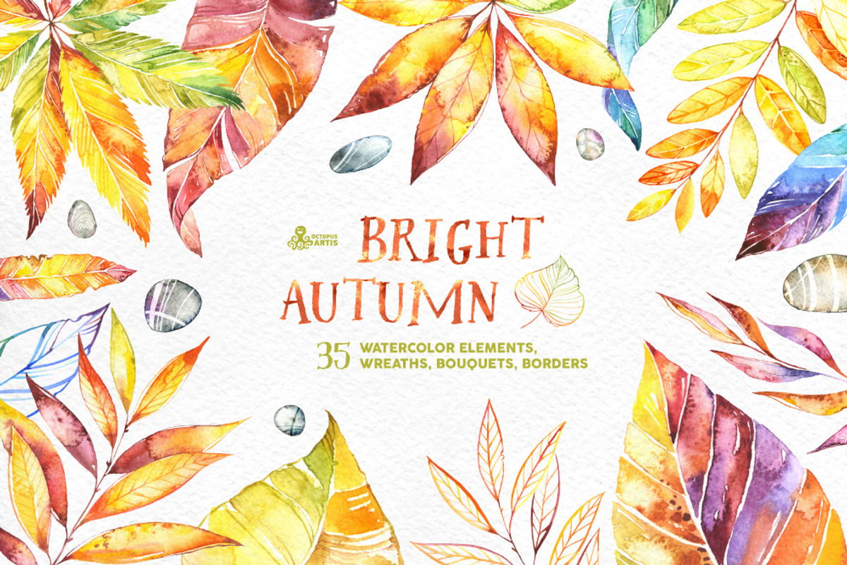 Bright Autumn. Watercolor collection, an Illustration by OctopusArtis (Photo 1 of 6)