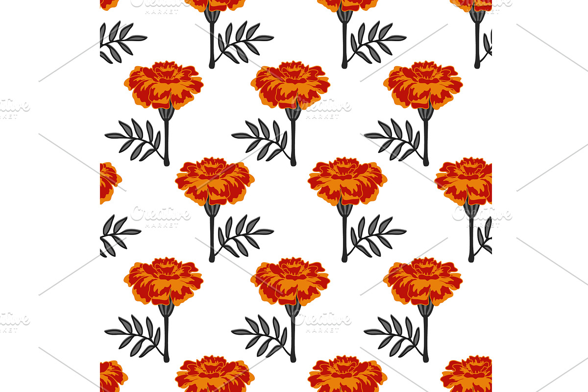 Marigold flower seamless pattern, an Object Illustration by Toltemara