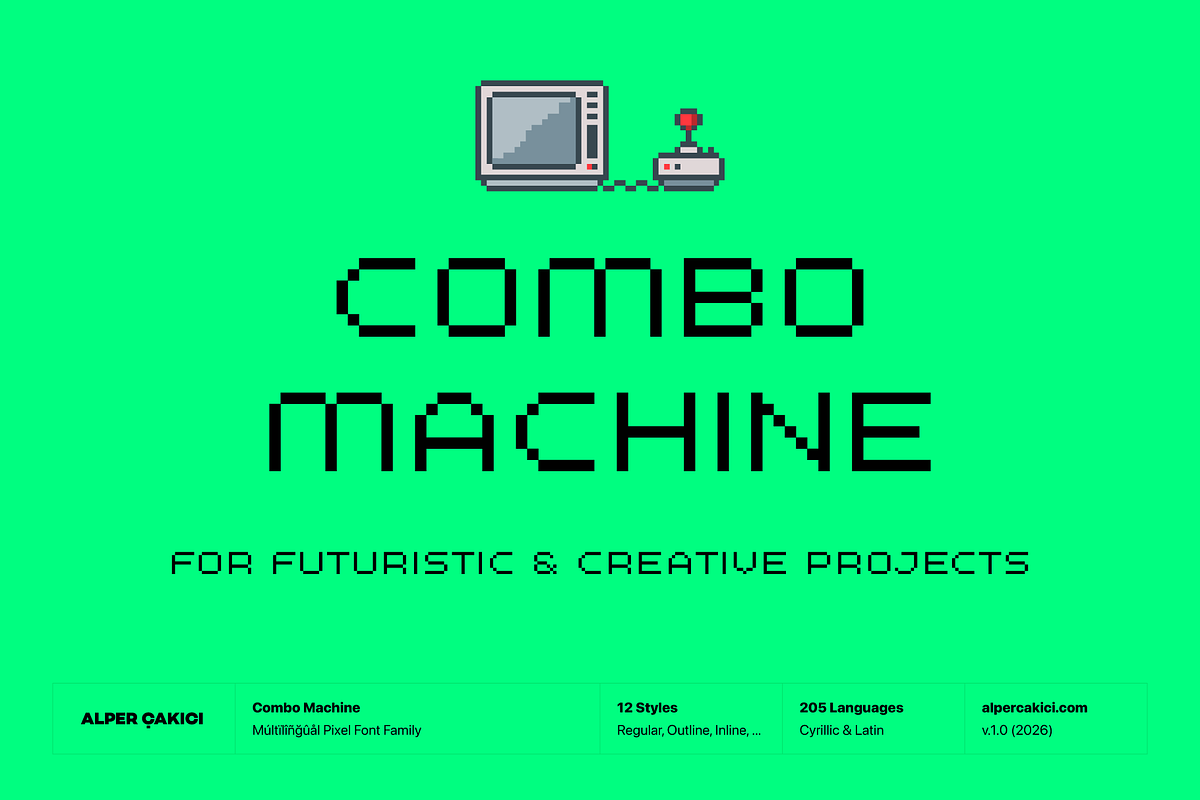 Combo Machine - Pixel Typeface, a Sans Serif Font by alpercakici (Photo 1 of 22)
