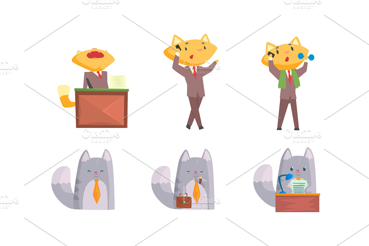 Fox and Cat Characters Doing, an Animal Illustration by TopVectors