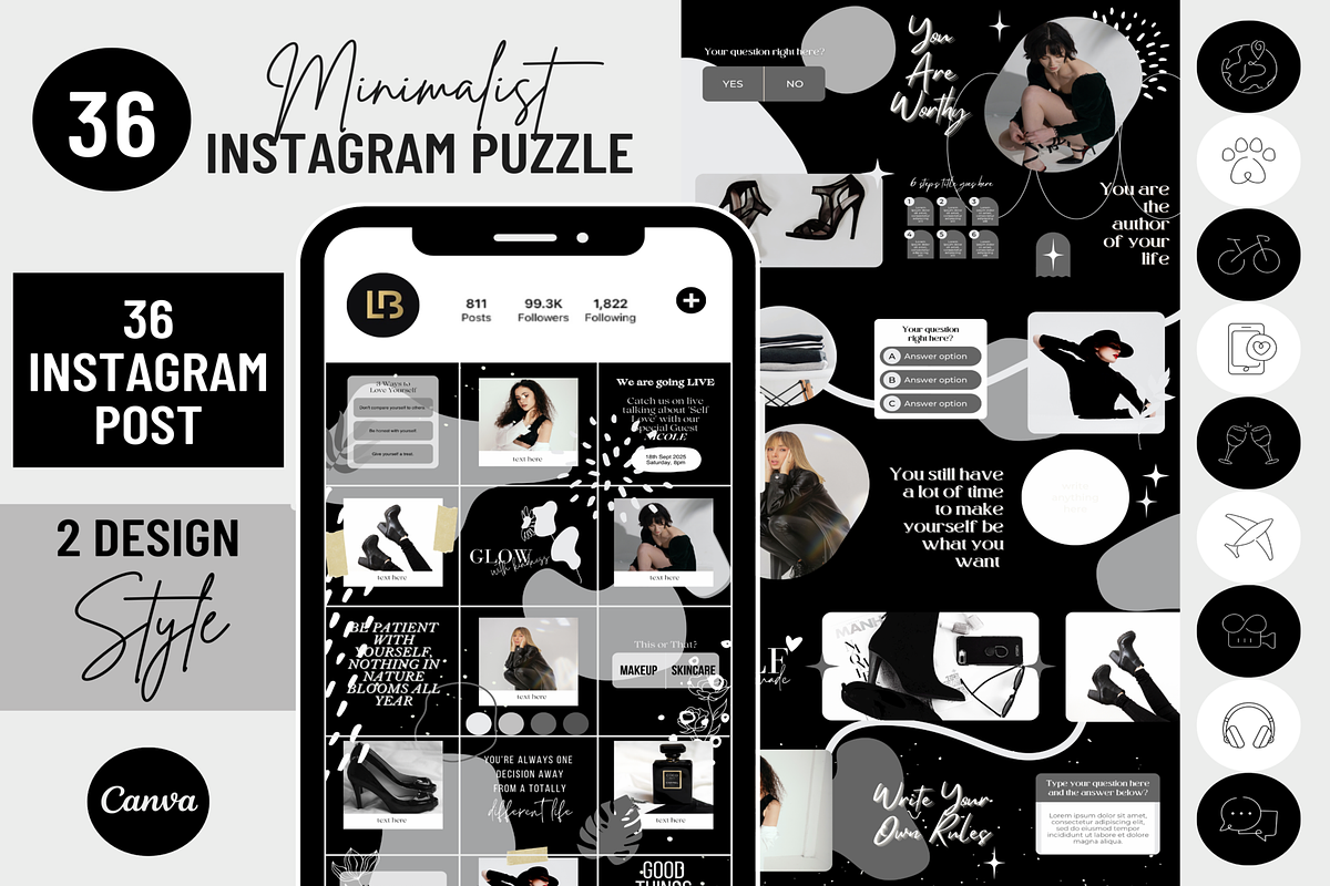 Black Instagram Puzzle Template, a Social Media Template by LushBury (Photo 1 of 5)