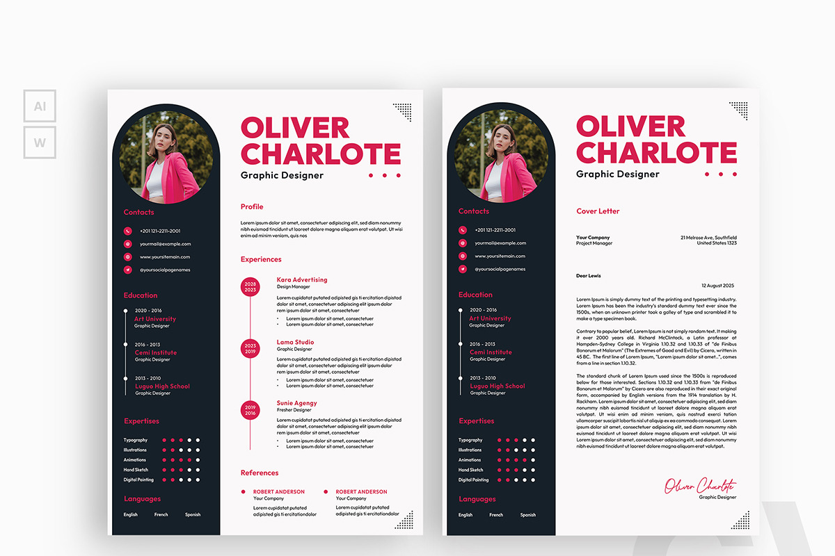 Pink Color Graphics Resume CV, a Resume Template by iDoodle Studio