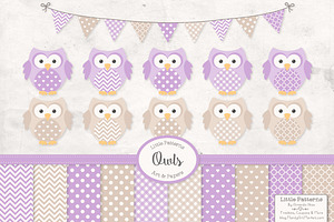 Lavender Owls, Banners and Patterns, an Animal Illustration by Amanda Ilkov