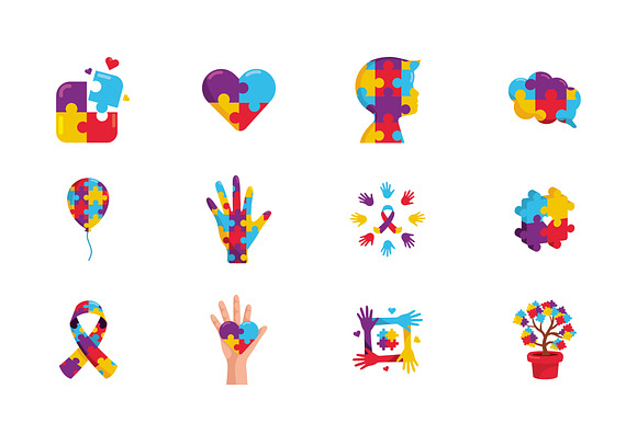 Autism Awareness Puzzle Icons Set preview 2