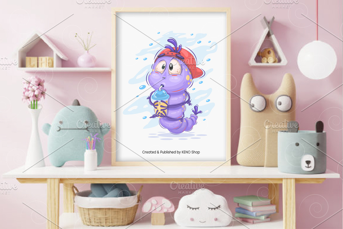 Cool cartoon caterpillar. Tshirt, an Animal Illustration by KENO Mascots (Photo 3 of 4)