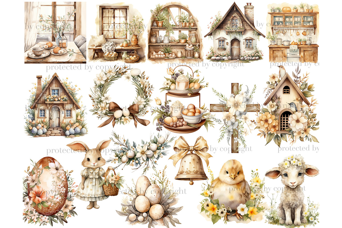 Rustic Easter Clipart Spring Clipart, an Animal Illustration by GlamArtZhanna (Photo 4 of 6)