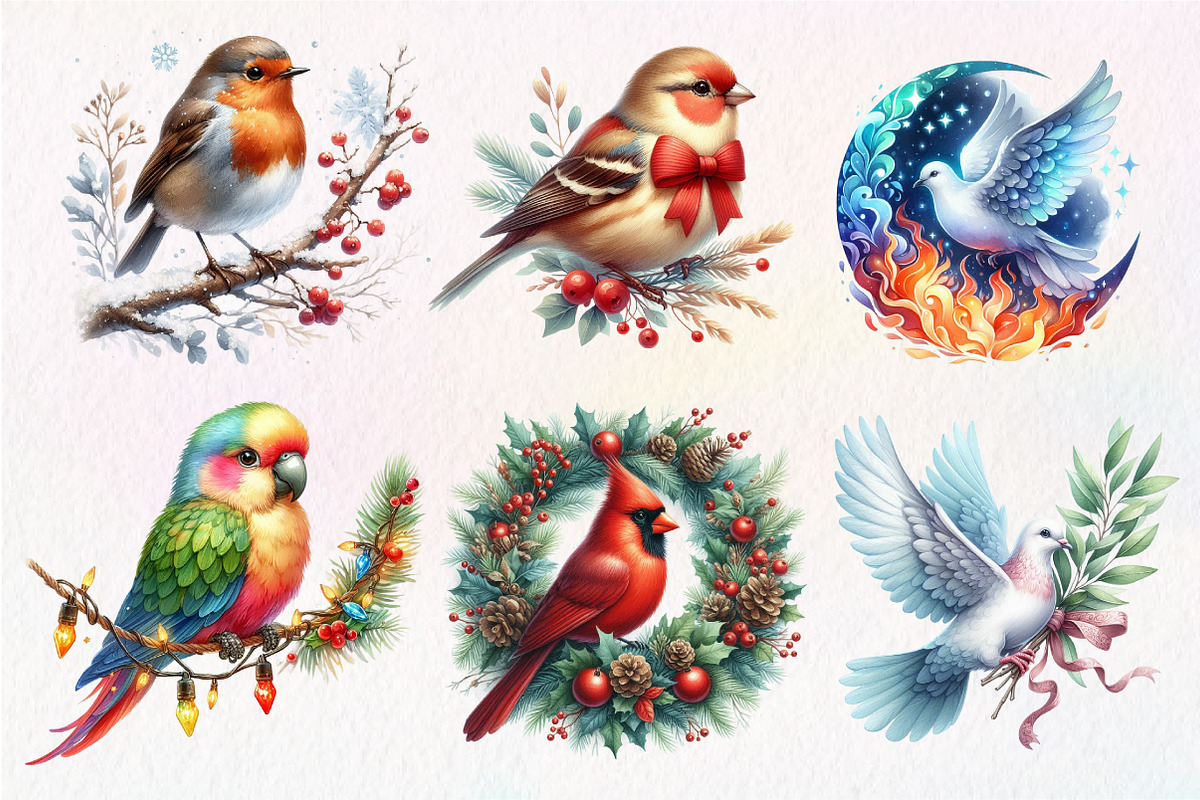 Christmas Birds Clipart, an Illustration by Dream Creation (Photo 5 of 7)