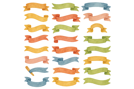 Watercolor Ribbon Banner Pack, an Object Graphic by nikagraphic