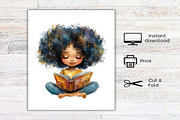 Watercolor Black Afro Girl Clipart, an Illustration by Canvas Craft (Thumbnail 7 of 7)