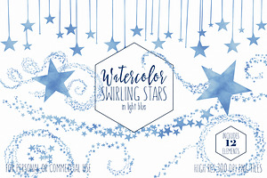 Light Blue Watercolor Star Trails, an Object Illustration by ClipartBrat Graphics