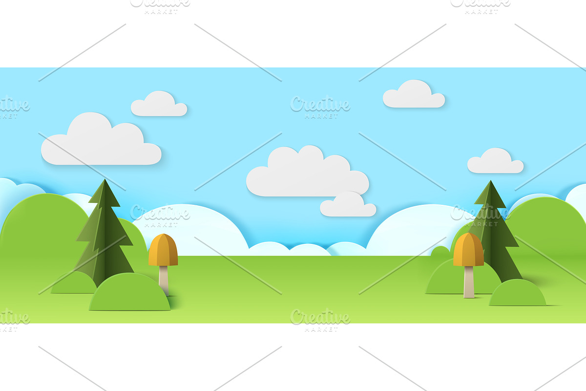 Paper cut forest scene with 3d trees, an Illustration by art PVP - market