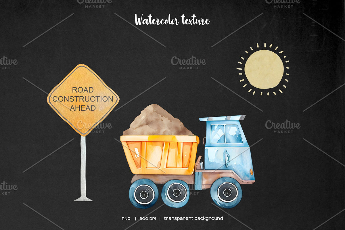 Watercolor construction clipart, a Transportation Illustration by Art and Funny (Photo 4 of 4)