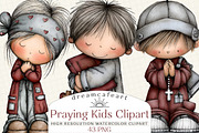 Praying Kids Clipart Bundle, an Illustration by DreamCafeArt (Thumbnail 1 of 8)