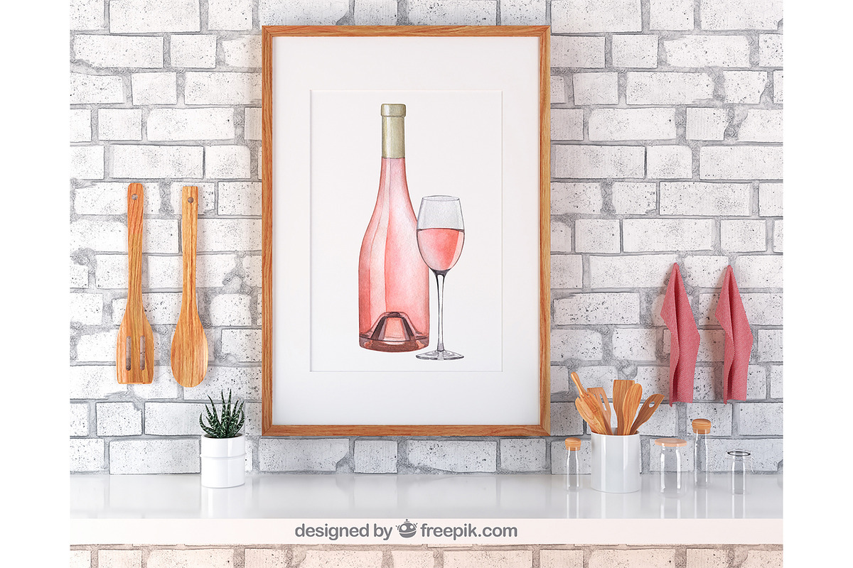 Watercolor white & rose wine clipart, a Food Illustration by ArtfulStudio (Photo 9 of 9)