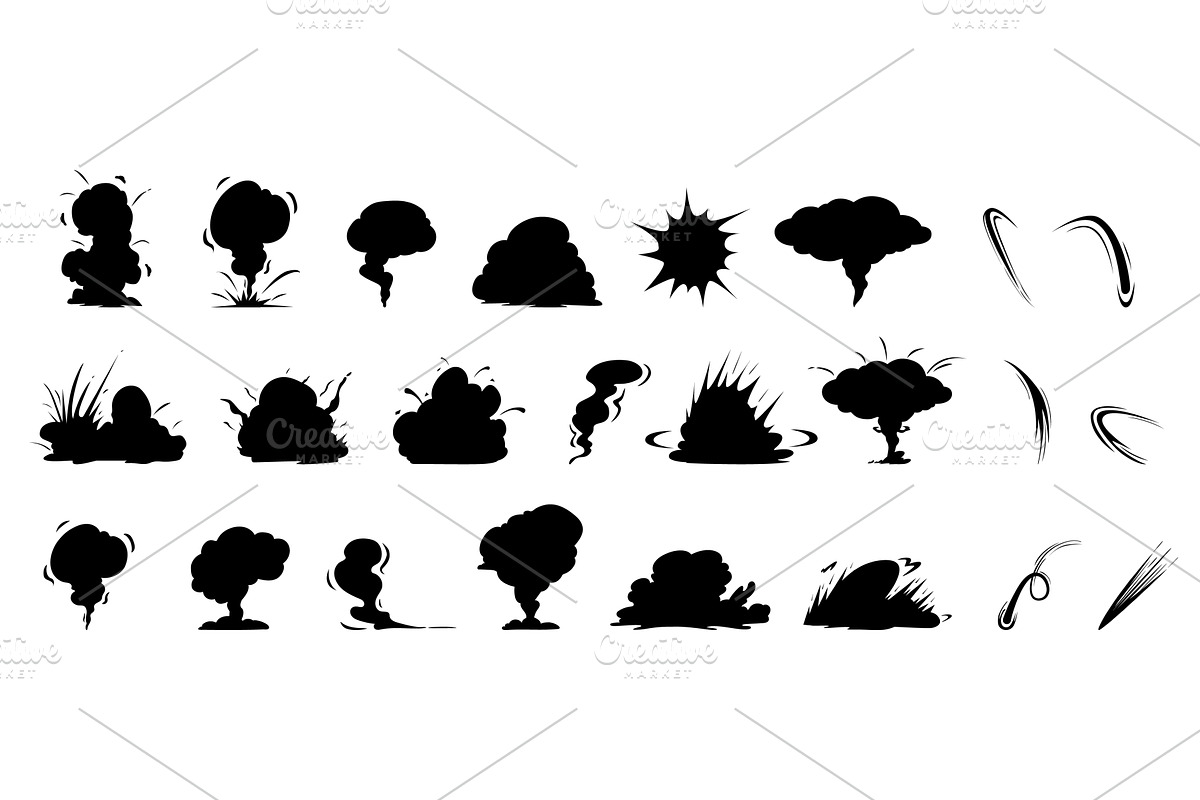 Black explosions silhouettes, an Illustration by LadadikArt