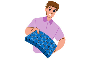 Salesman showing orthopedic pillow, a Technology Illustration by pikepicture