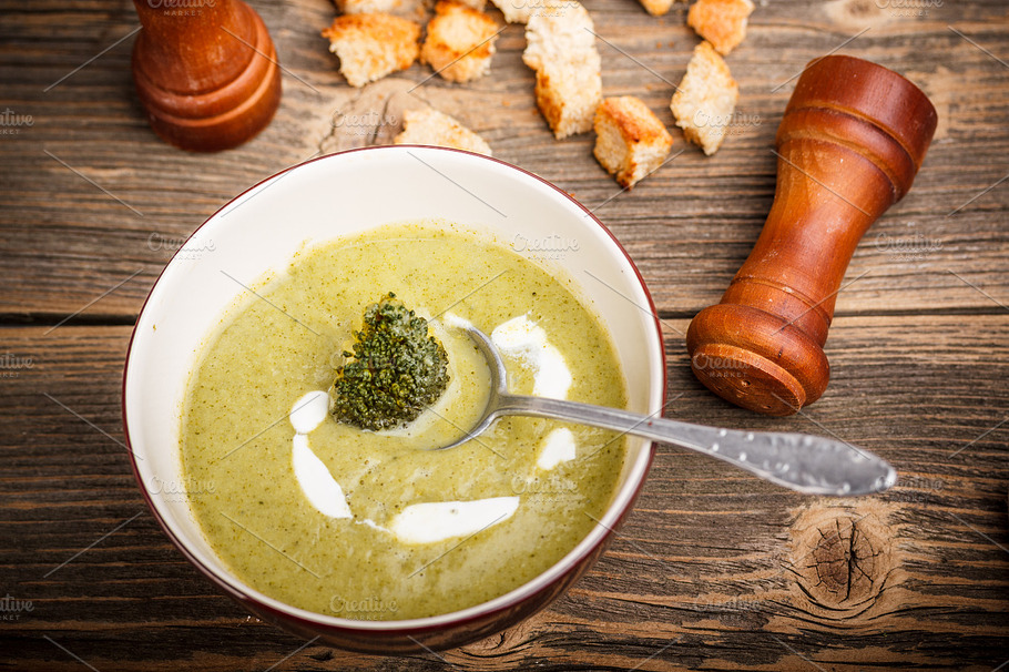 Broccoli Soup Stock Photo Containing Bowl And Bread