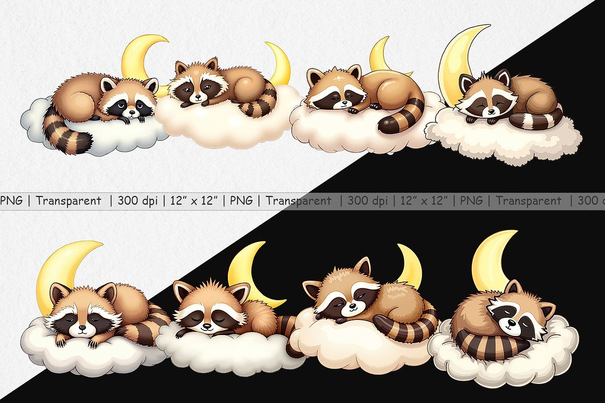 Sleepy Raccon Cloud Clipart, a Graphic by Artnoy (Photo 2 of 5)