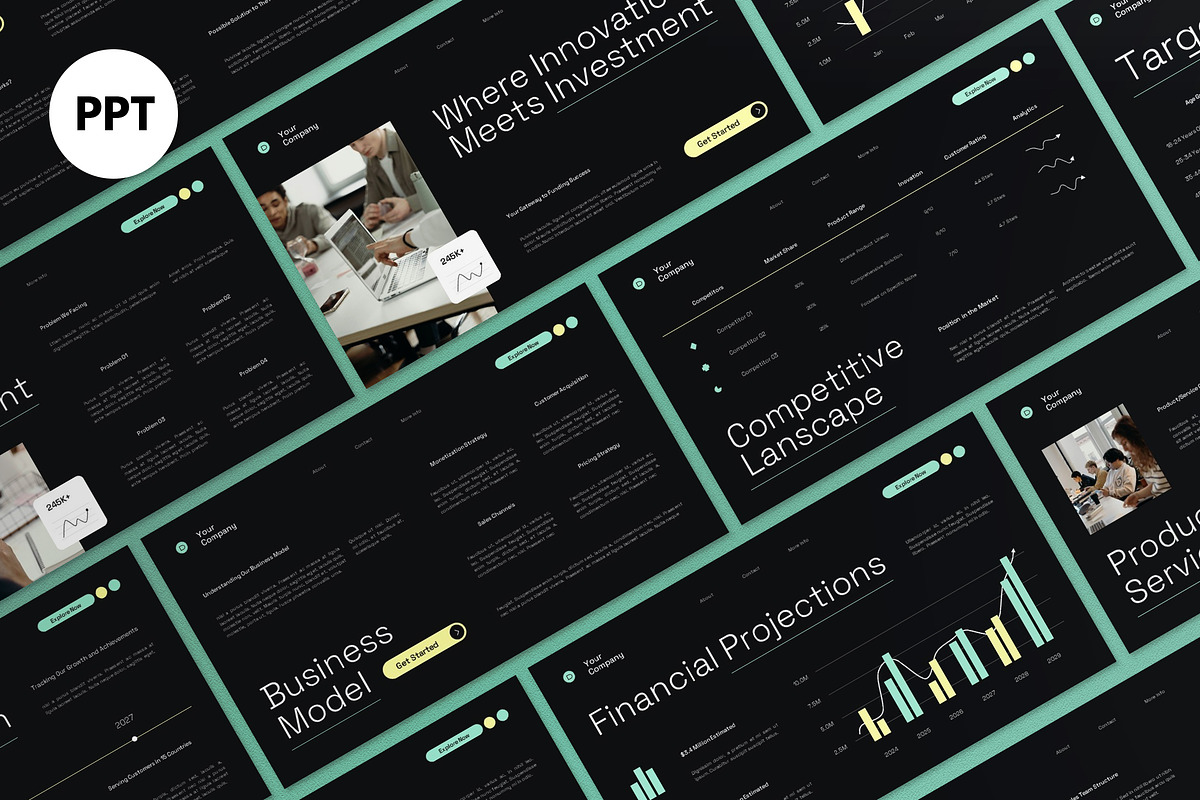 Green Yellow Modern Pitch Deck PPT, a Presentation Template by graphicook (Photo 1 of 8)